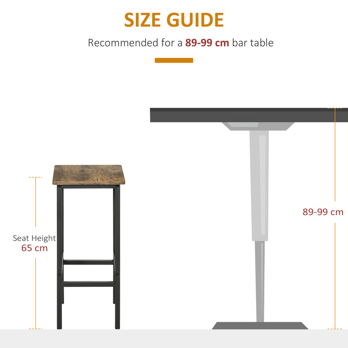 Industrial Set of 2 Bar Chairs with Footrest, Counter Height Bar Stools for Dining Area Home Pub Rustic, Brown