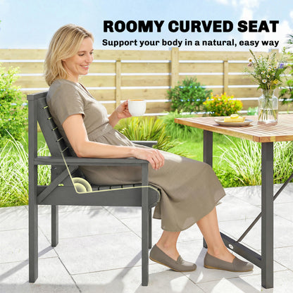 Wood Garden Chair Outdoor Dining Chair with Curved Seat, Grey
