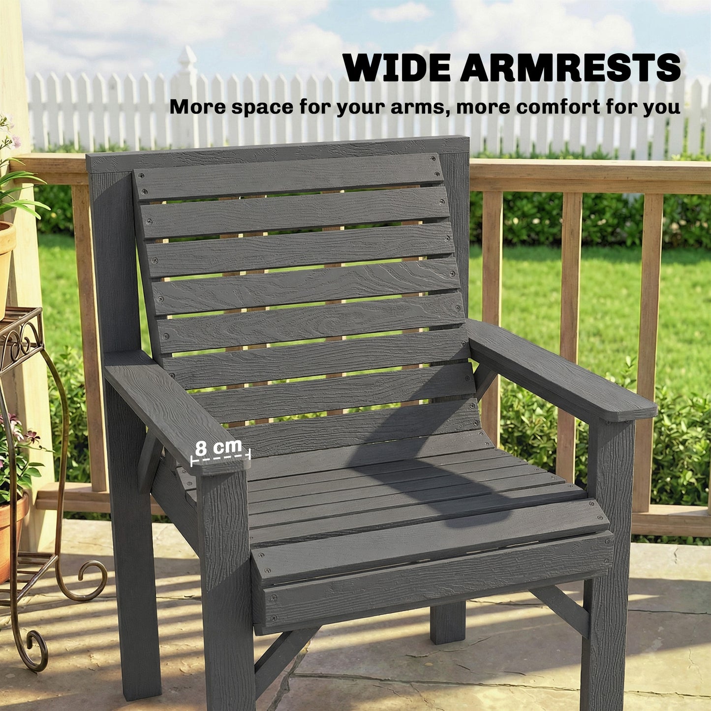 Wood Garden Chair Outdoor Dining Chair with Curved Seat, Grey