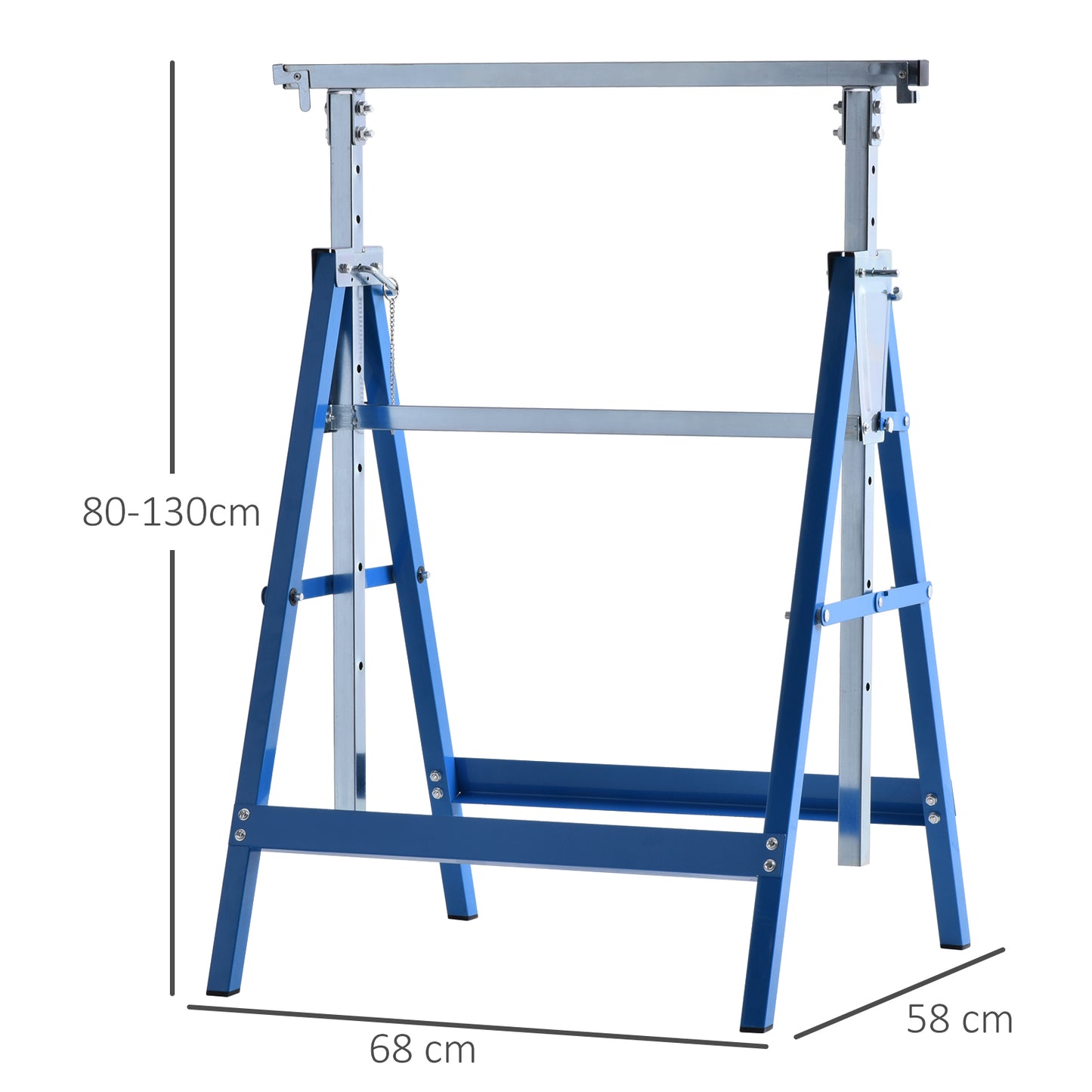 Set Of 2 Steel Saw Horses Telescopic Builders Work Bench Folding Blue
