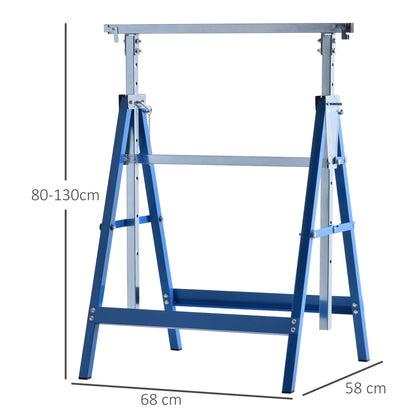 Set Of 2 Steel Saw Horses Telescopic Builders Work Bench Folding Blue