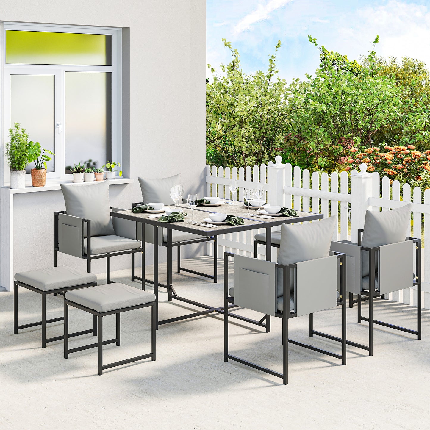 8 Seater Garden Dining Set, Cube Garden Furniture with Cushions