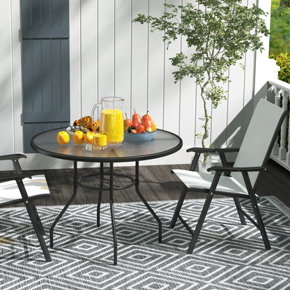 Outdoor Round Dining Table Tempered Glass Top w/ Parasol Hole 100cm