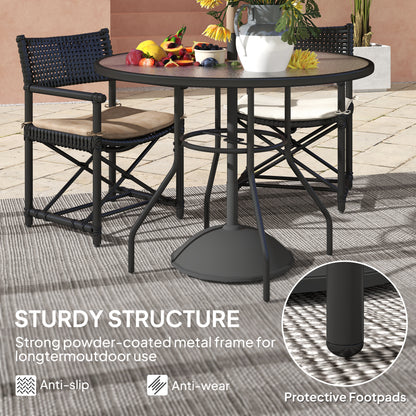 Outdoor Round Dining Table Tempered Glass Top w/ Parasol Hole 100cm