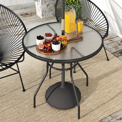 Outdoor Round Dining Table Tempered Glass Top w/ Parasol Hole 100cm