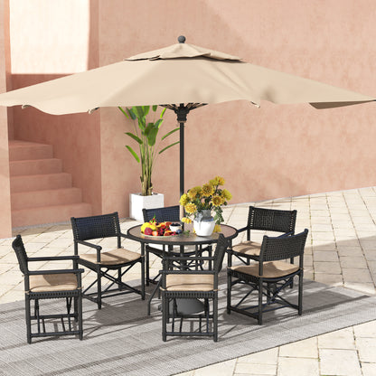 Outdoor Round Dining Table Tempered Glass Top w/ Parasol Hole 100cm