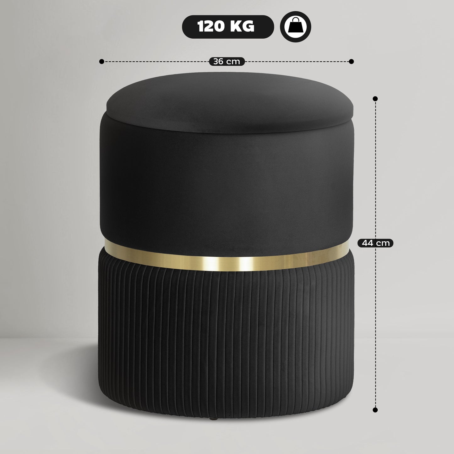 Round Pouffe Storage Footstool with Hidden Space, Black