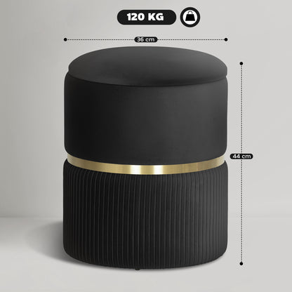 Round Pouffe Storage Footstool with Hidden Space, Black