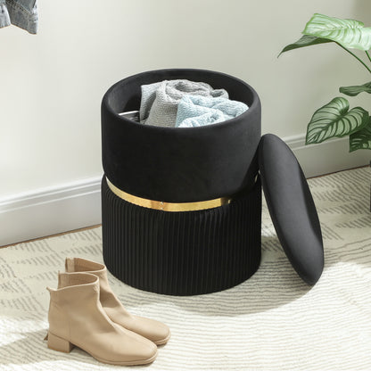 Round Pouffe Storage Footstool with Hidden Space, Black