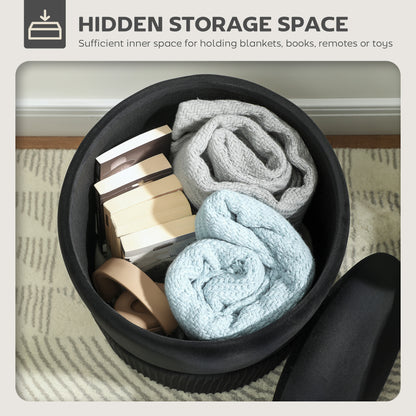 Round Pouffe Storage Footstool with Hidden Space, Black