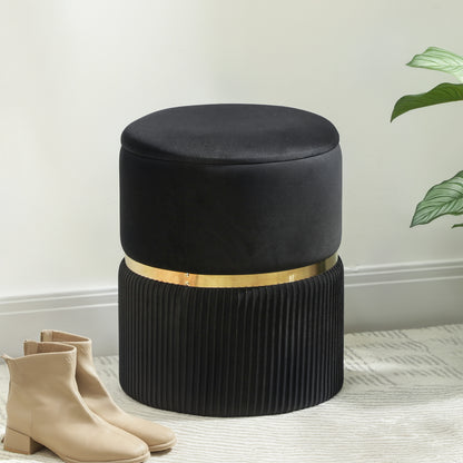 Round Pouffe Storage Footstool with Hidden Space, Black