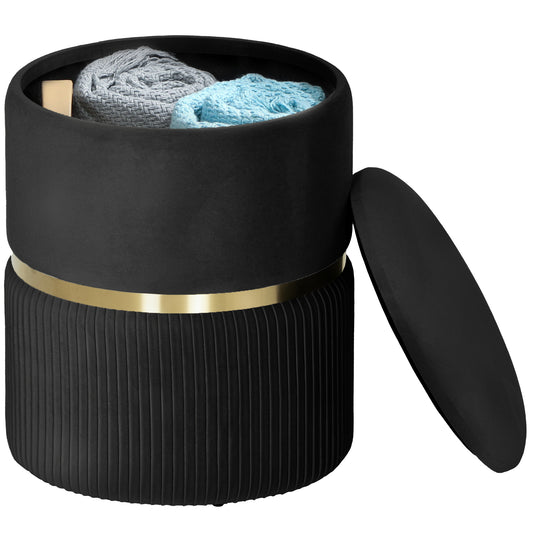 Round Pouffe Storage Footstool with Hidden Space, Black