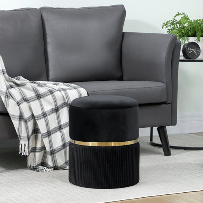 Round Pouffe Storage Footstool with Hidden Space, Black