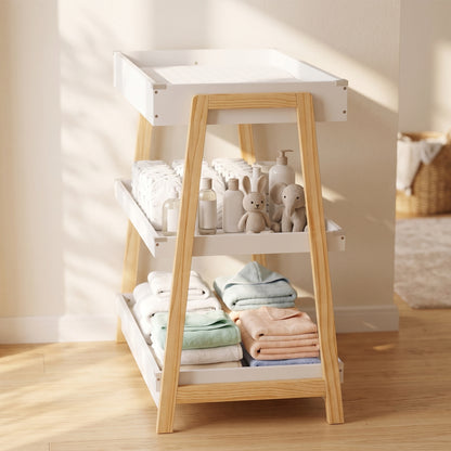 Baby Changing Table with 2 Storage Shelves, Nursery Diaper Baby Changing Unit with Waterproof Changing Mat for 0-12 Months (max. 14 kg), Infant Care Station for Bedroom Nursery, White