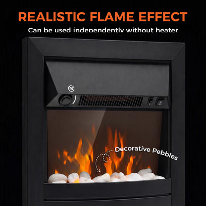 2000W Freestanding or Inset Electric Fire with Pebble Effect - Matt Black