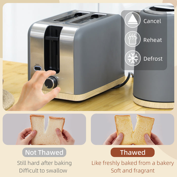 1.7L Electric Fast Boil Kettle and 2 Slice Toaster Set, Grey