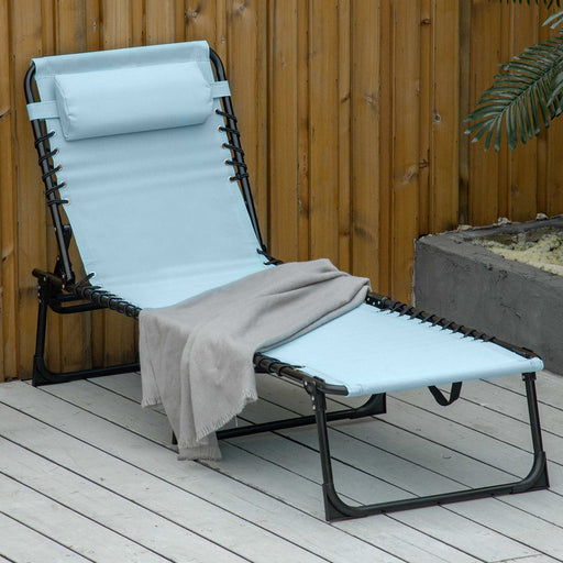 Folding Sun Lounger Beach Chaise Chair Garden Cot Camping Recliner with 4 Position Adjustable, Baby Blue