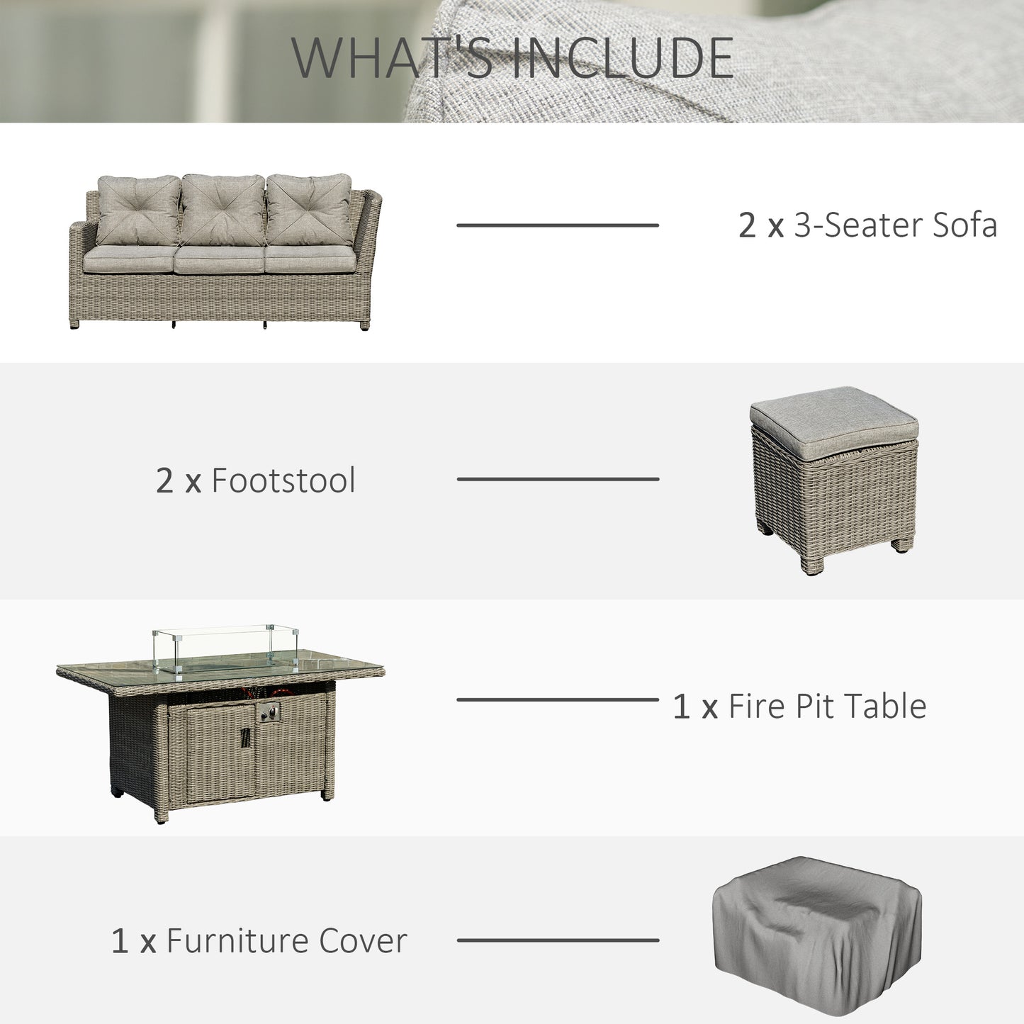 5 PCs Outdoor PE Rattan L-Shape Sofa Footstool Fire Pit Table Set