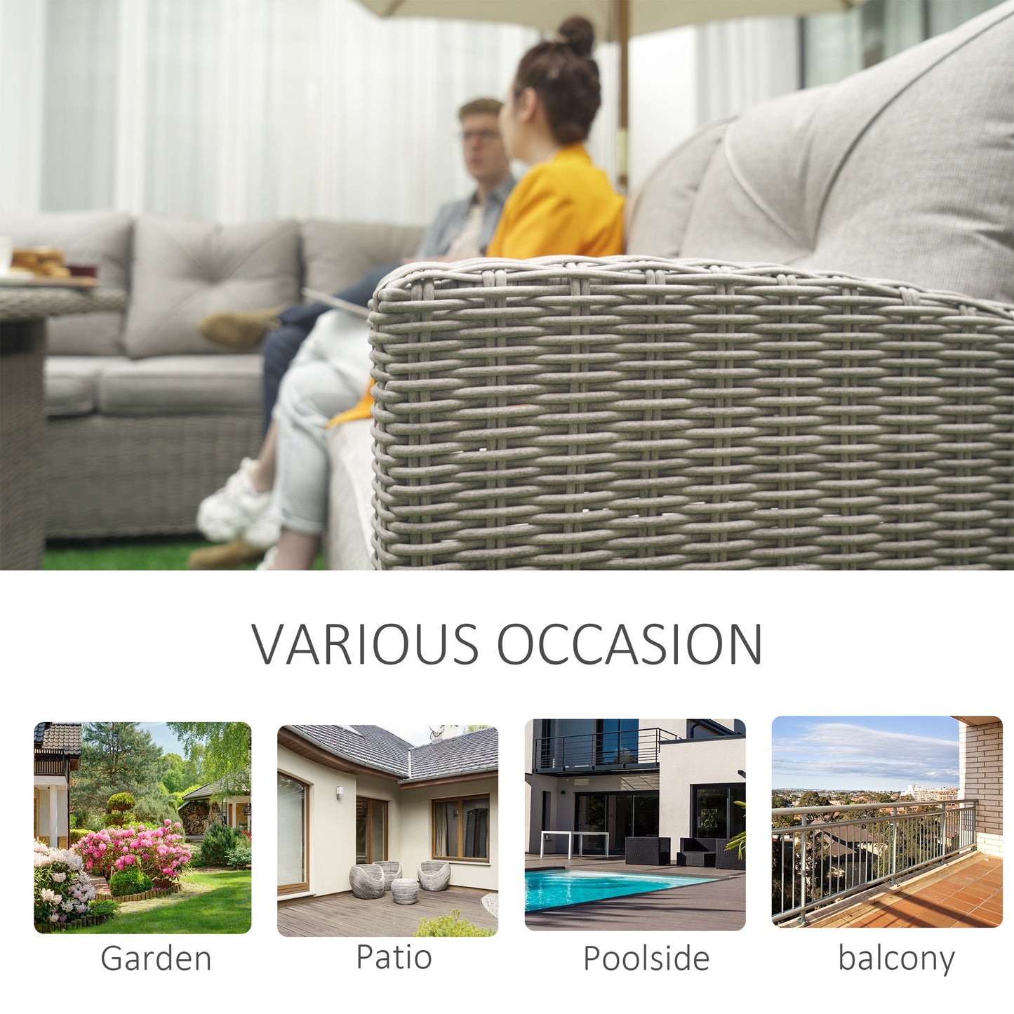 5 PCs Outdoor PE Rattan L-Shape Sofa Footstool Fire Pit Table Set