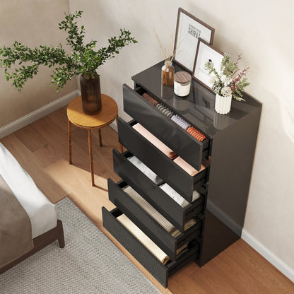 Bedroom Chest of Drawers, 5 Drawers Dresser, Drawer Unit, Black