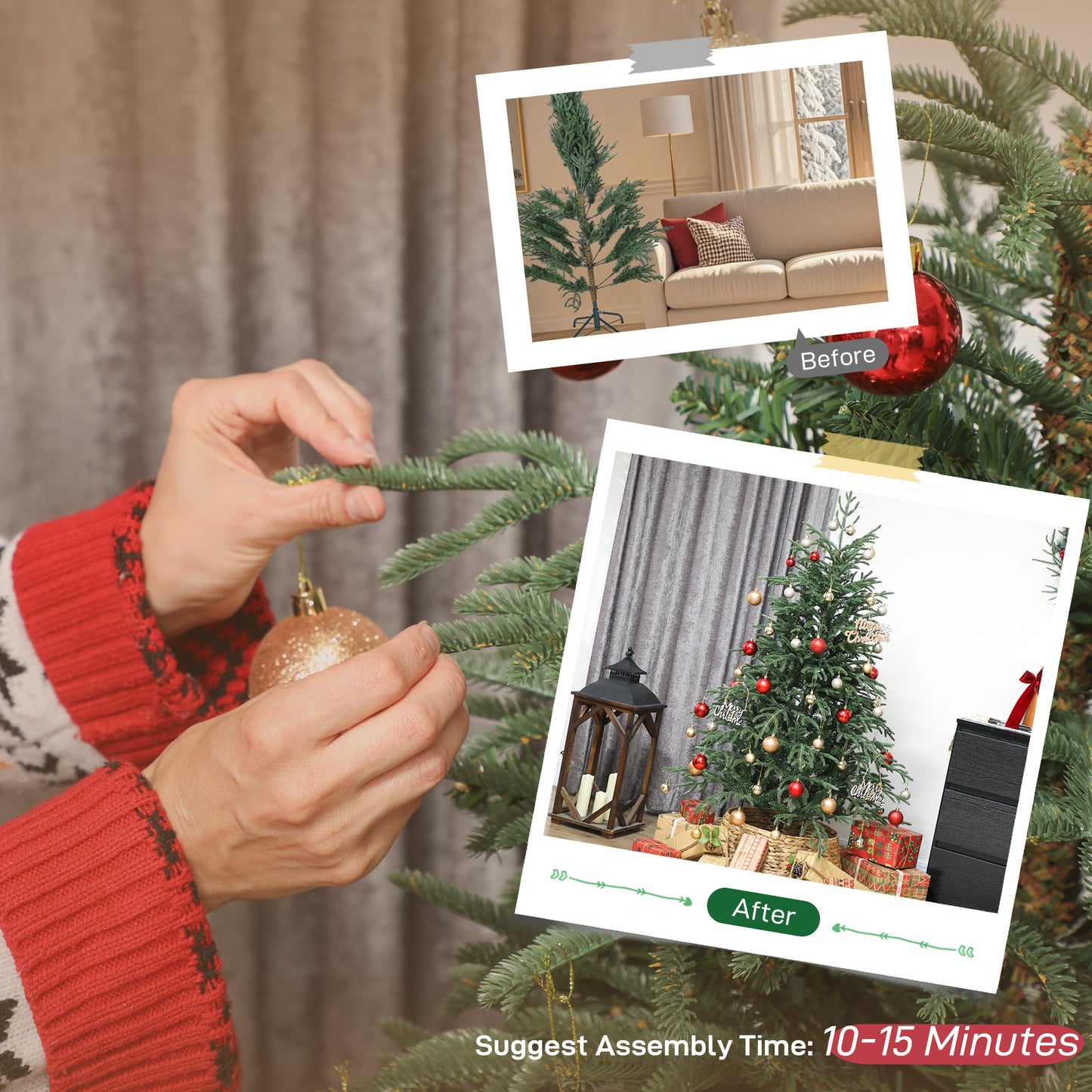 5 ft Christmas Tree, Full Spruce Xmas Tree, Easy Assembly