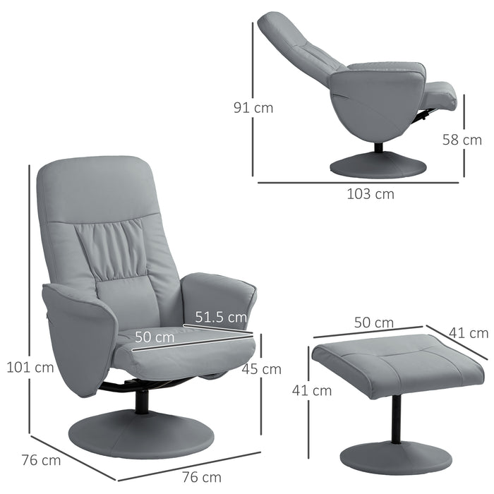 PU Leather Armchair and Footrest Swivel Recliner w/ Ottoman Light Grey