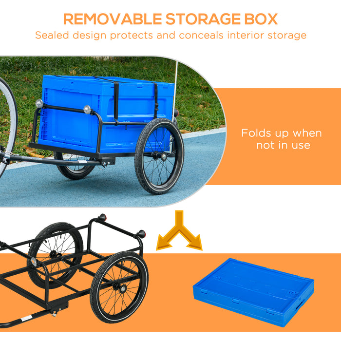 Steel Trailer for Bike, Bicycle Cargo Trailer with 65L Storage Box and Foldable Frame, Max Load 40KG, Blue