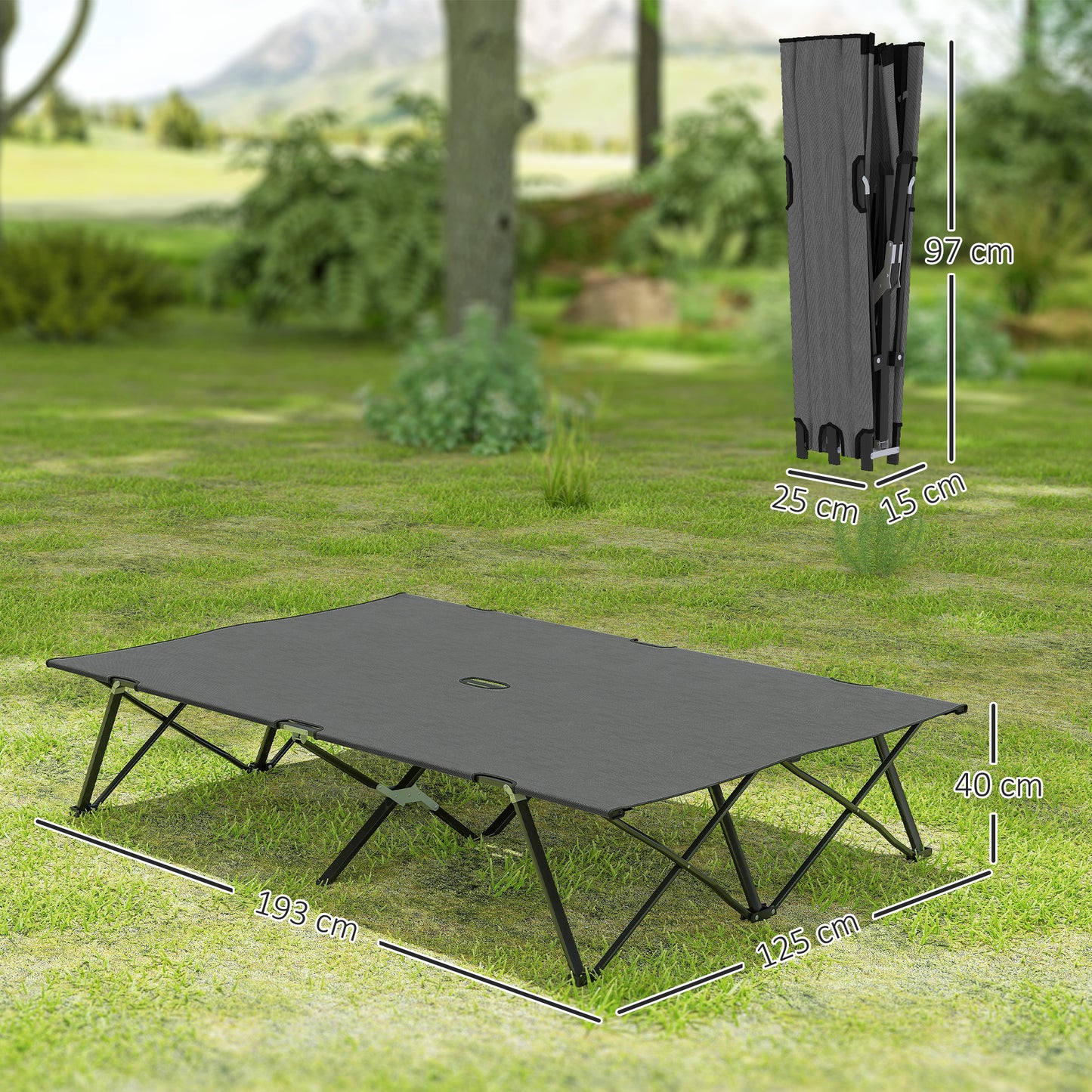 Double Camping Folding Cot Portable Sleeping Bed, Charcoal Grey