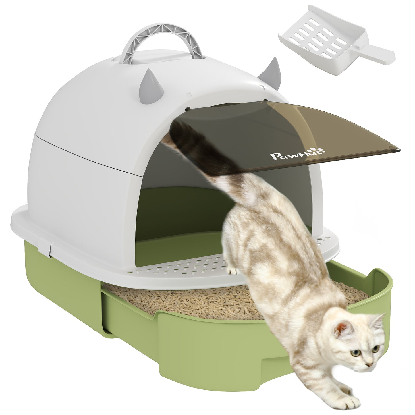 Cat Litter Tray w/ Lid, Enclosed Cat Litter Box w/ Pull-Out Drawer