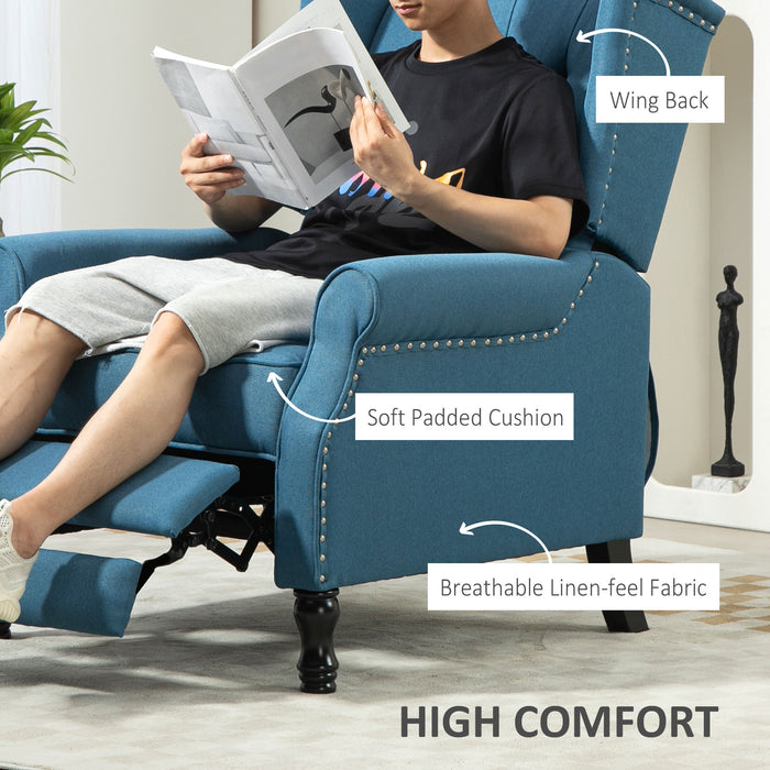 Manual Reclining Armchair Recliner with Footrest Blue