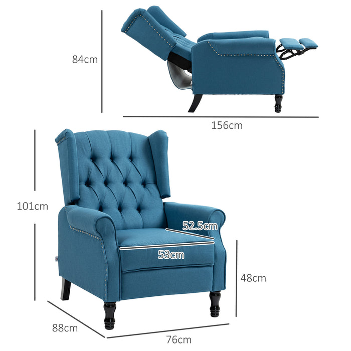 Manual Reclining Armchair Recliner with Footrest Blue