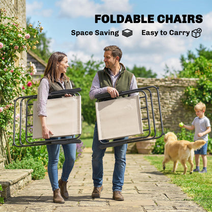 8 Piece Garden Dining Set with 6 Folding Chairs and Umbrella, Cream