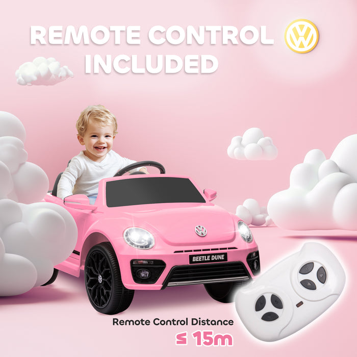 Volkswagen Beetle Licensed 12V Ride on Car w/ Remote Control, Pink