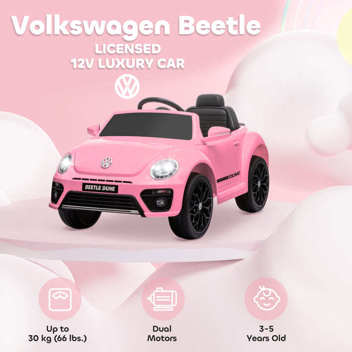 Volkswagen Beetle Licensed 12V Ride on Car w/ Remote Control, Pink