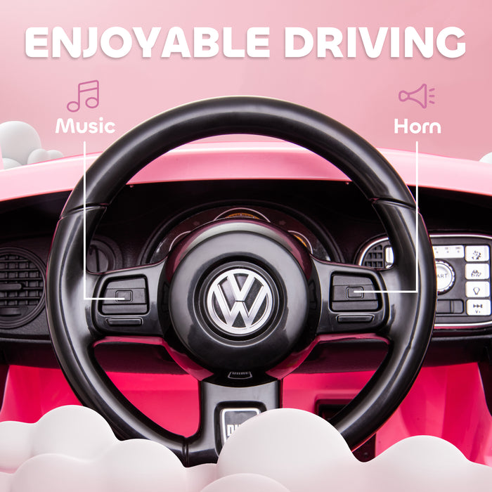 Volkswagen Beetle Licensed 12V Ride on Car w/ Remote Control, Pink