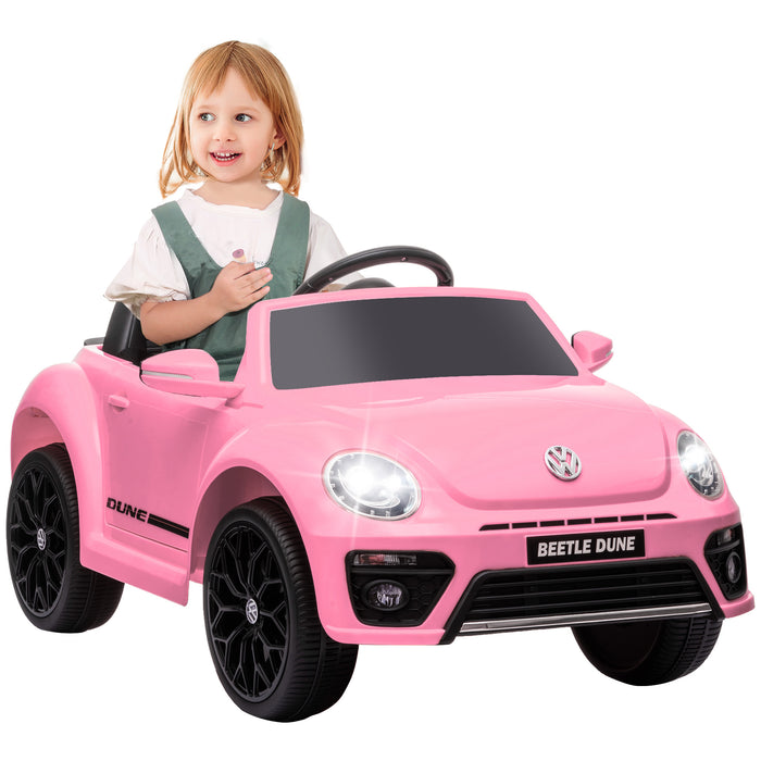 Volkswagen Beetle Licensed 12V Ride on Car w/ Remote Control, Pink