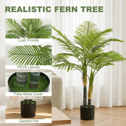 120cm Artificial Palm Tree with 14 PEVA Leaves in Pot, Decorative Artificial Plant with UV-resistant and Moss Effect, Fake Plant for Home Office Decor, Green