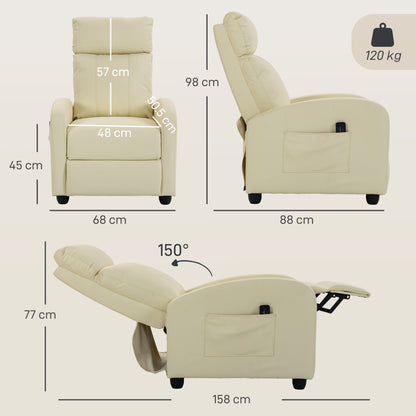 Recliner Sofa Chair PU Leather Massage Armcair w/ Remote, Cream White