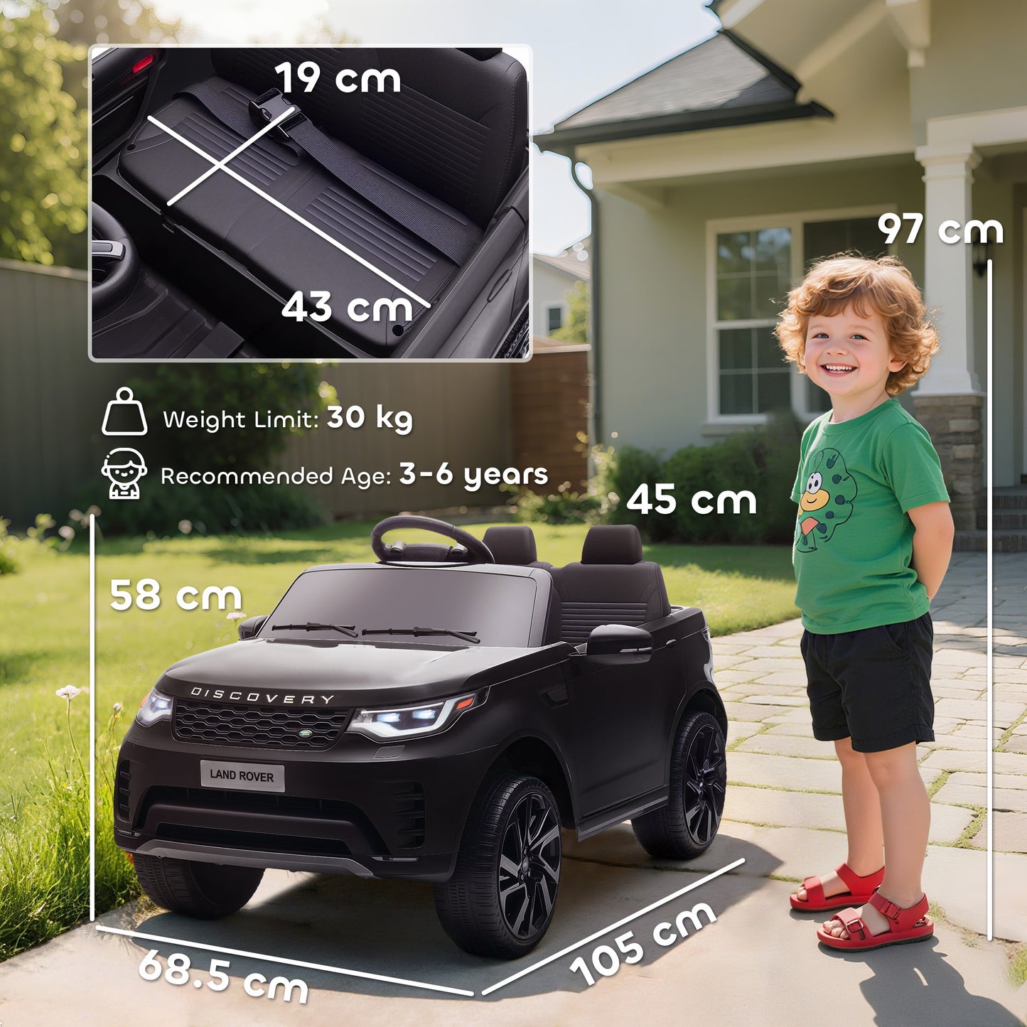 Land Rover Discovery Licensed 12V Kids Electric Car w/ Remote Black