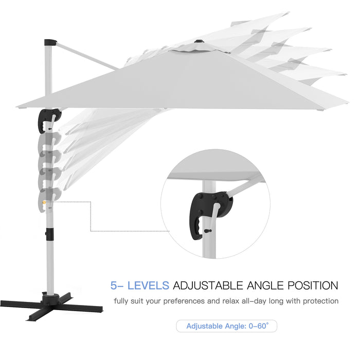 3 x 3(m) Square Cantilever Parasol with Cross Base, Crank Handle, Tilt, 360¬∞ Rotation and Aluminium Frame, White