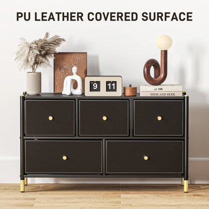 Chest of Drawers, 5 Drawer Fabric Dresser with PU Leather Surface, Ste QuidsIn Superstore Chest of Drawers, 5 Drawer Fabric Dresser with PU Leather Surface, Ste QuidsIn Superstore