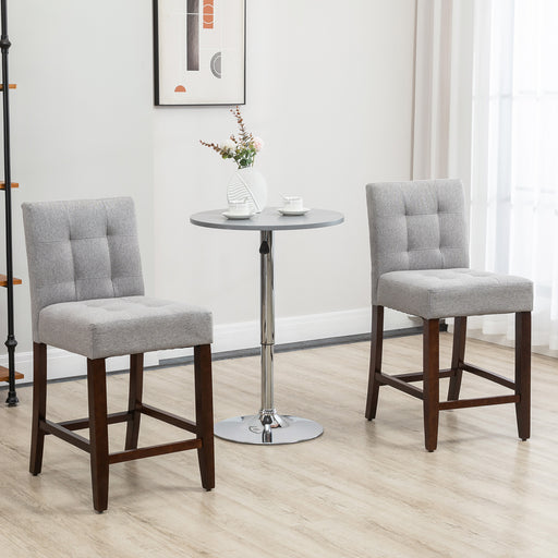 Modern Fabric Bar Stools Set of 2, Thick Padding Kitchen Stool, Bar Chairs with Tufted Back Wood Legs, Grey