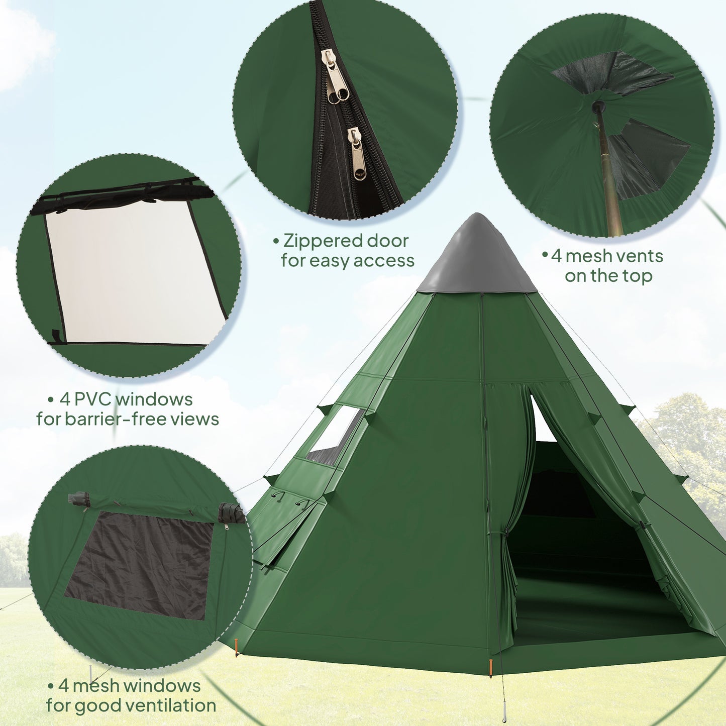 6-7 Person Large Family Party Camping Tent W/ Carrying Bag, Green