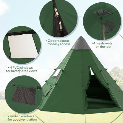 6-7 Person Large Family Party Camping Tent W/ Carrying Bag, Green