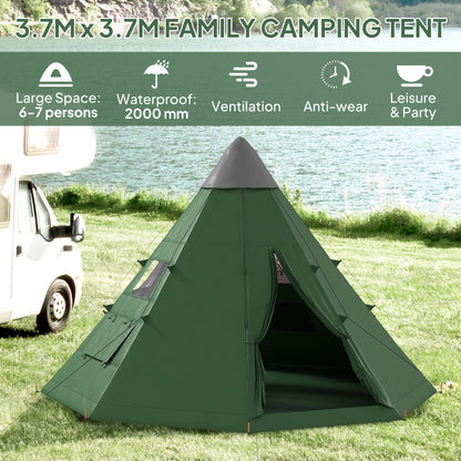6-7 Person Large Family Party Camping Tent W/ Carrying Bag, Green