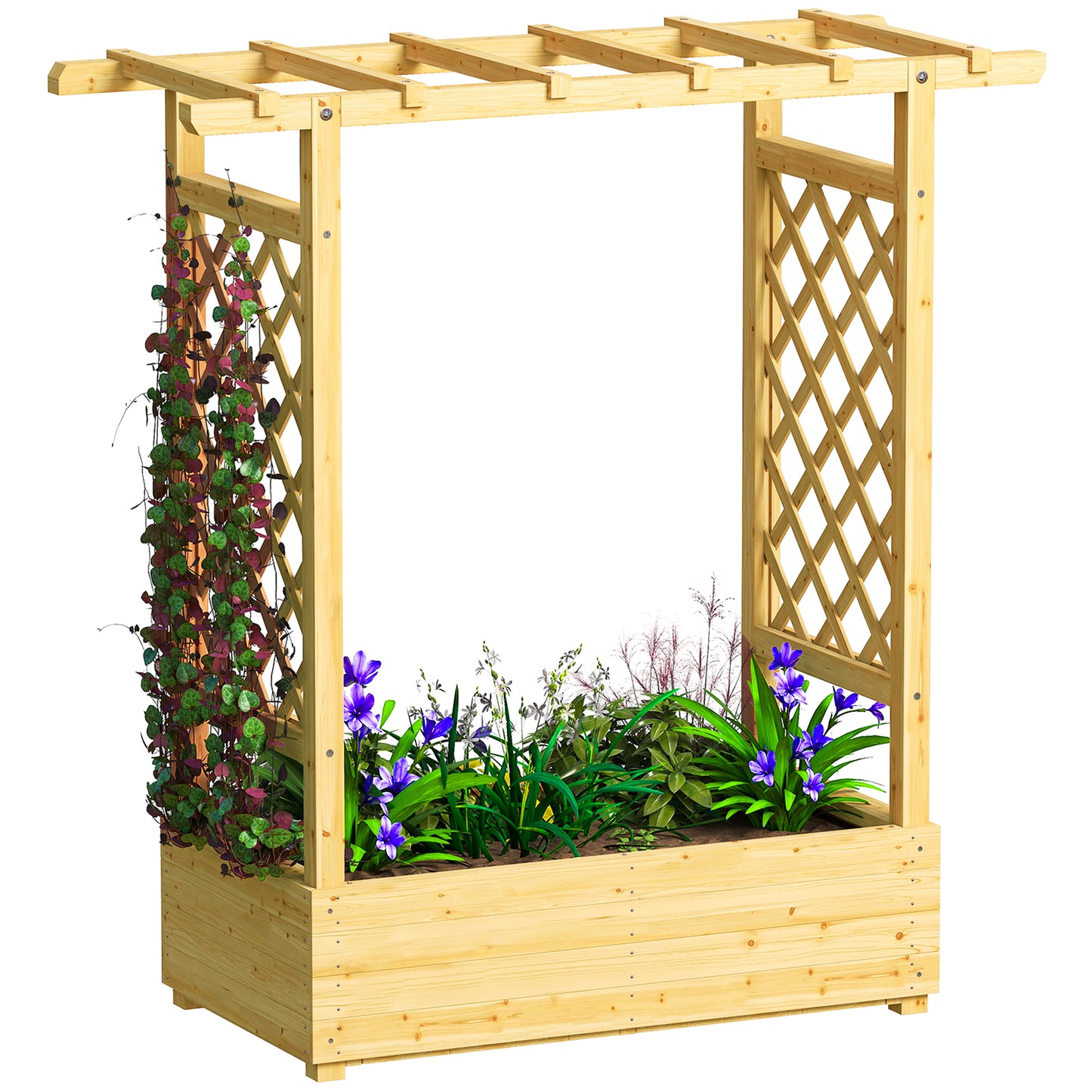Raised Bed for Garden with Trellis, 110 x 44 x 113 cm, Natural