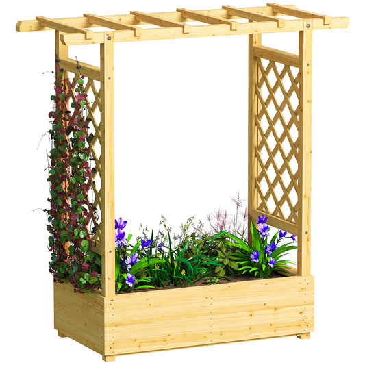 Raised Bed for Garden with Trellis, 110 x 44 x 113 cm, Natural