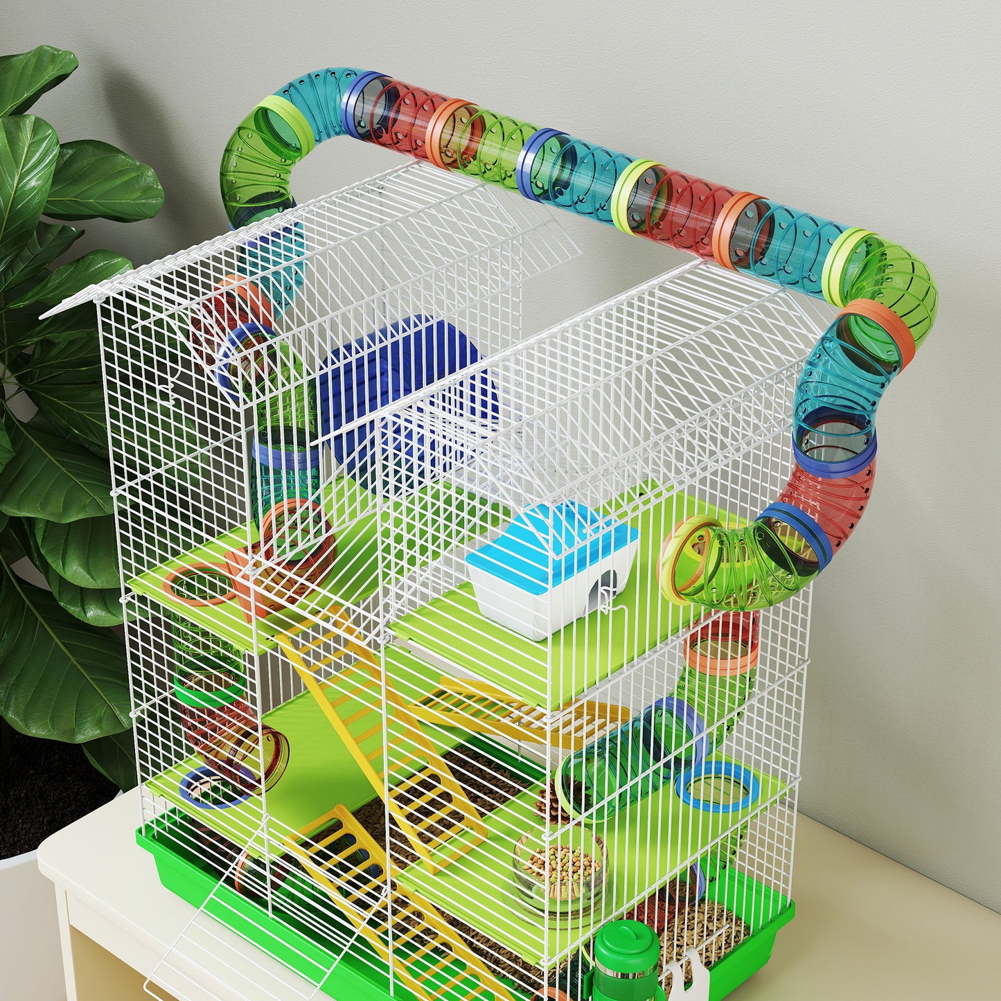 5 Tiers Hamster Cage Animal Travel Carrier Habitat, Green