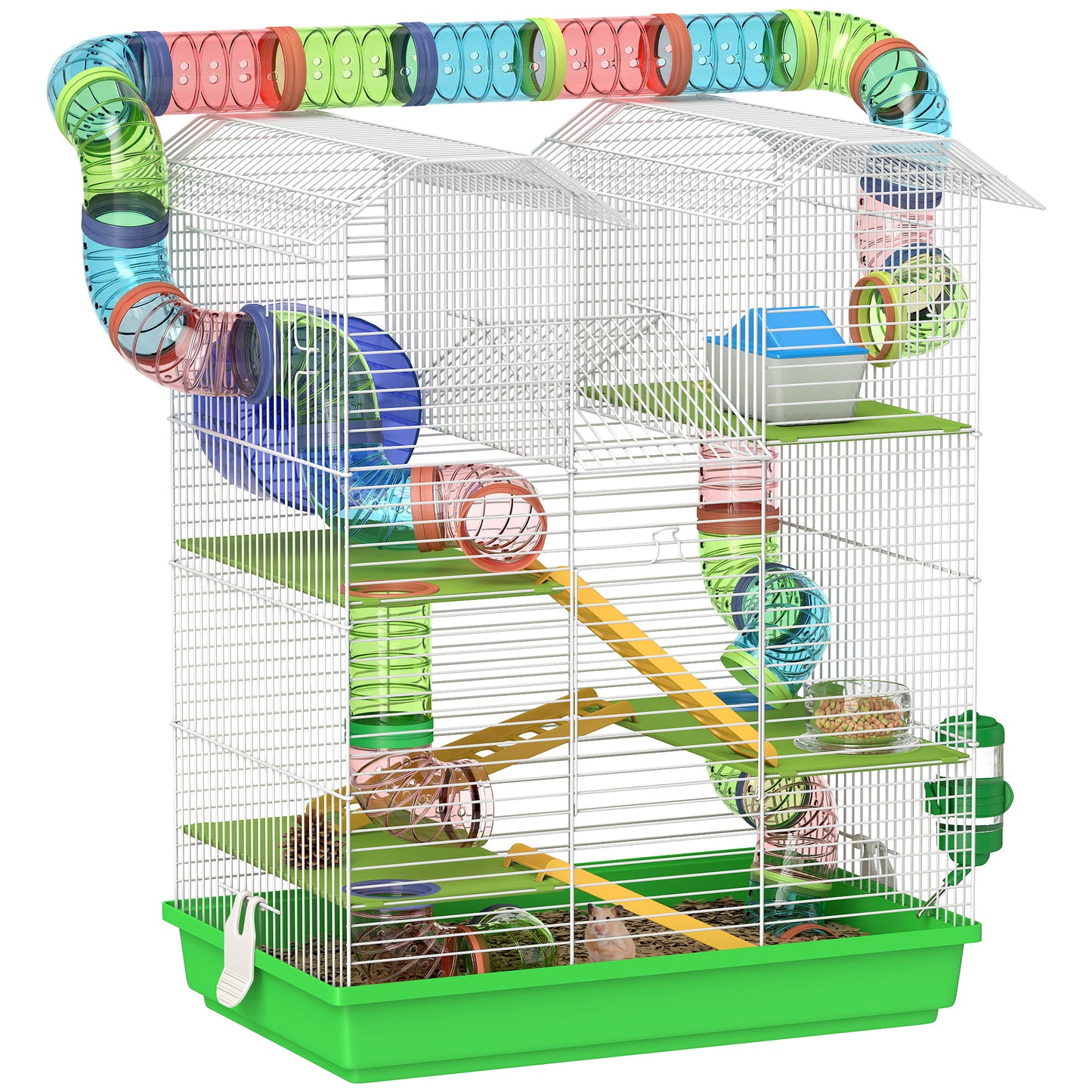 5 Tiers Hamster Cage Animal Travel Carrier Habitat, Green
