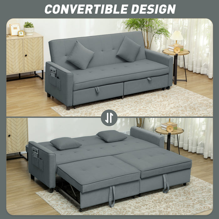 Reversible L-Shaped Sectional Sofa Bed with Cushions, Grey